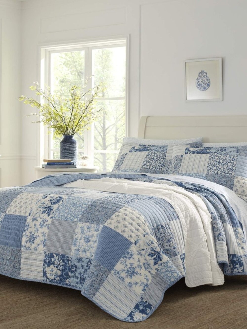 Twin Quilt Set, Soft Cotton Bedding with Matching Sham, Reversible Patchwork